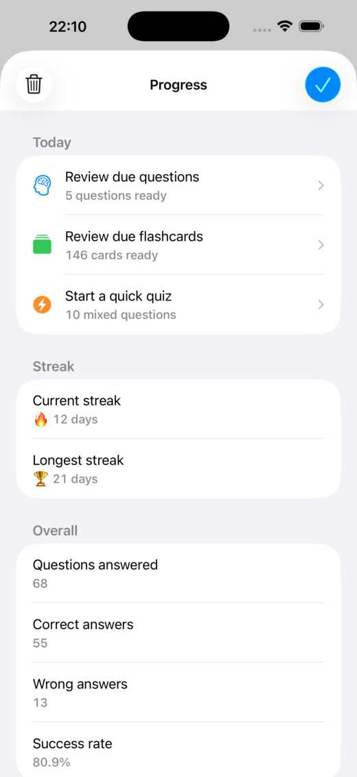 Progress and streak